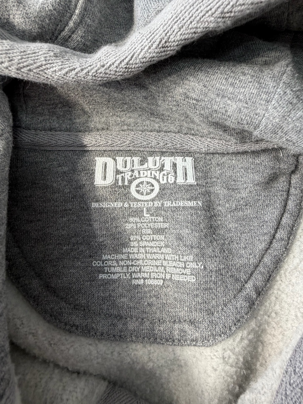 Duluth Trading Co Gray Henley Hooded Pullover Sweatshirt men’s Large - Picture 2 of 2